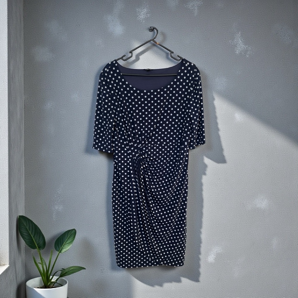 Chic Navy Polka Dot Midi Dress